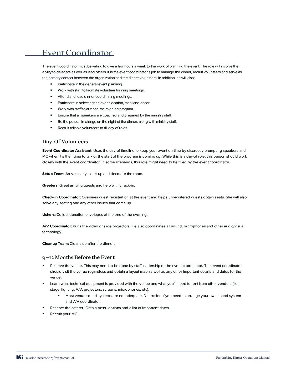 Event Coordinator Job Description and Timeline Mission Increase Learn