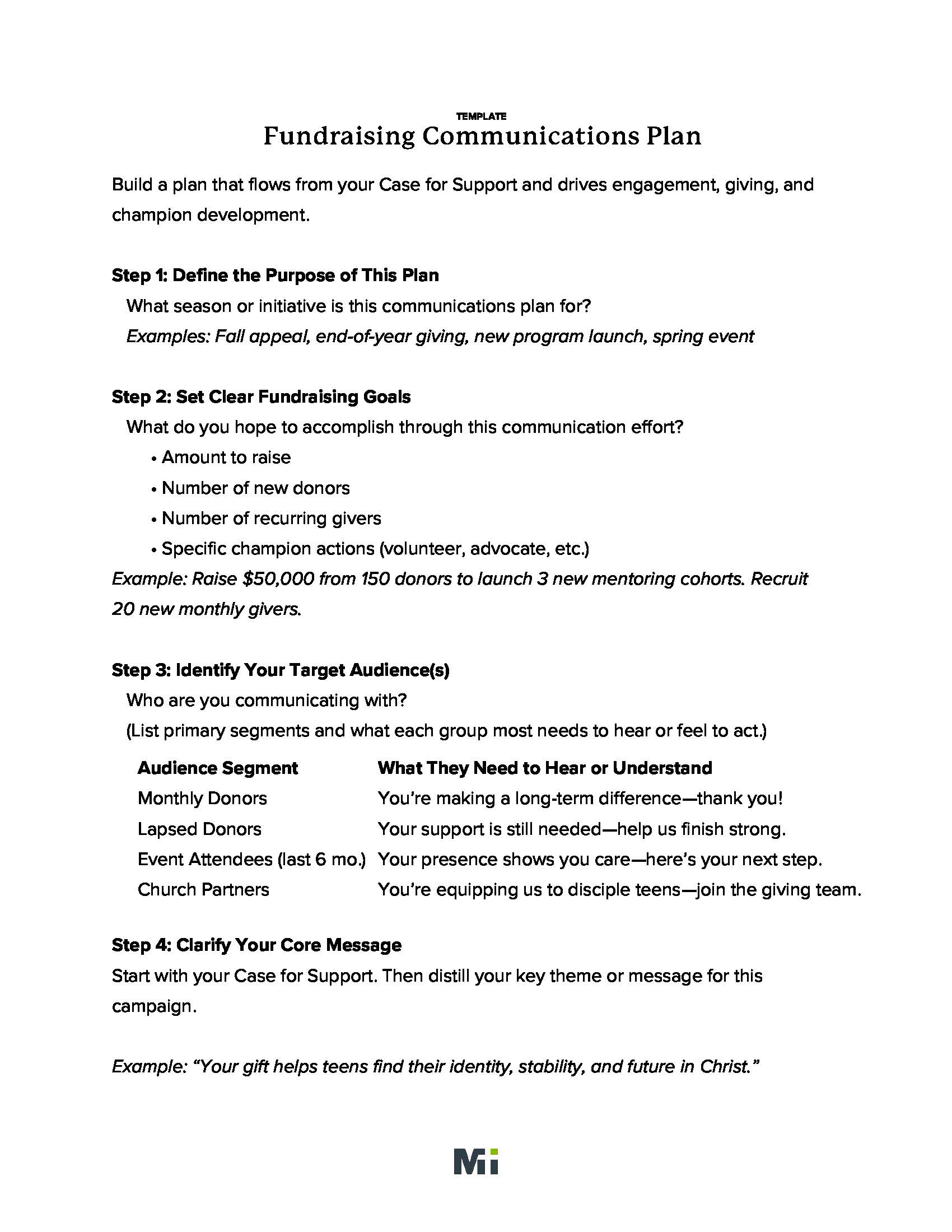 Fundraising Communications Plan Template Mission Increase Learn